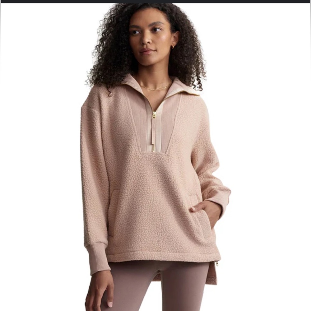 EUC Varley Wallace Teddy Fleece Half Zip Pullover in Blush Tan